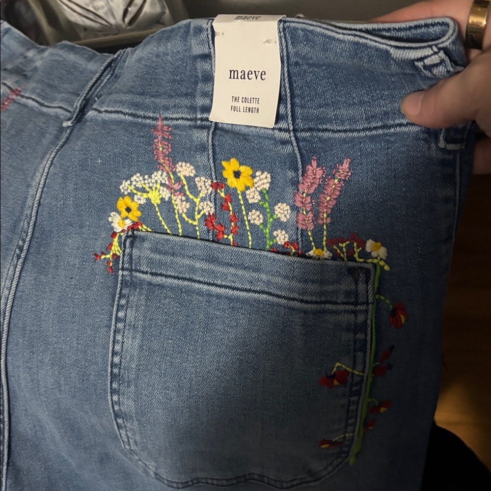 Maeve Blue Embroidered Wide-Leg Jeans - Picture 5 of 8